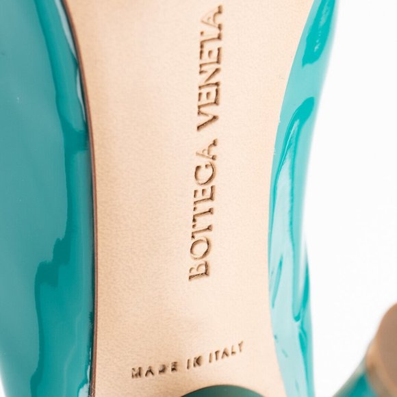 NEW in Box Bottega Veneta EU38 US8 Supergloss Leather Mule Heel Turquoise Shoe - Picture 8 of 8